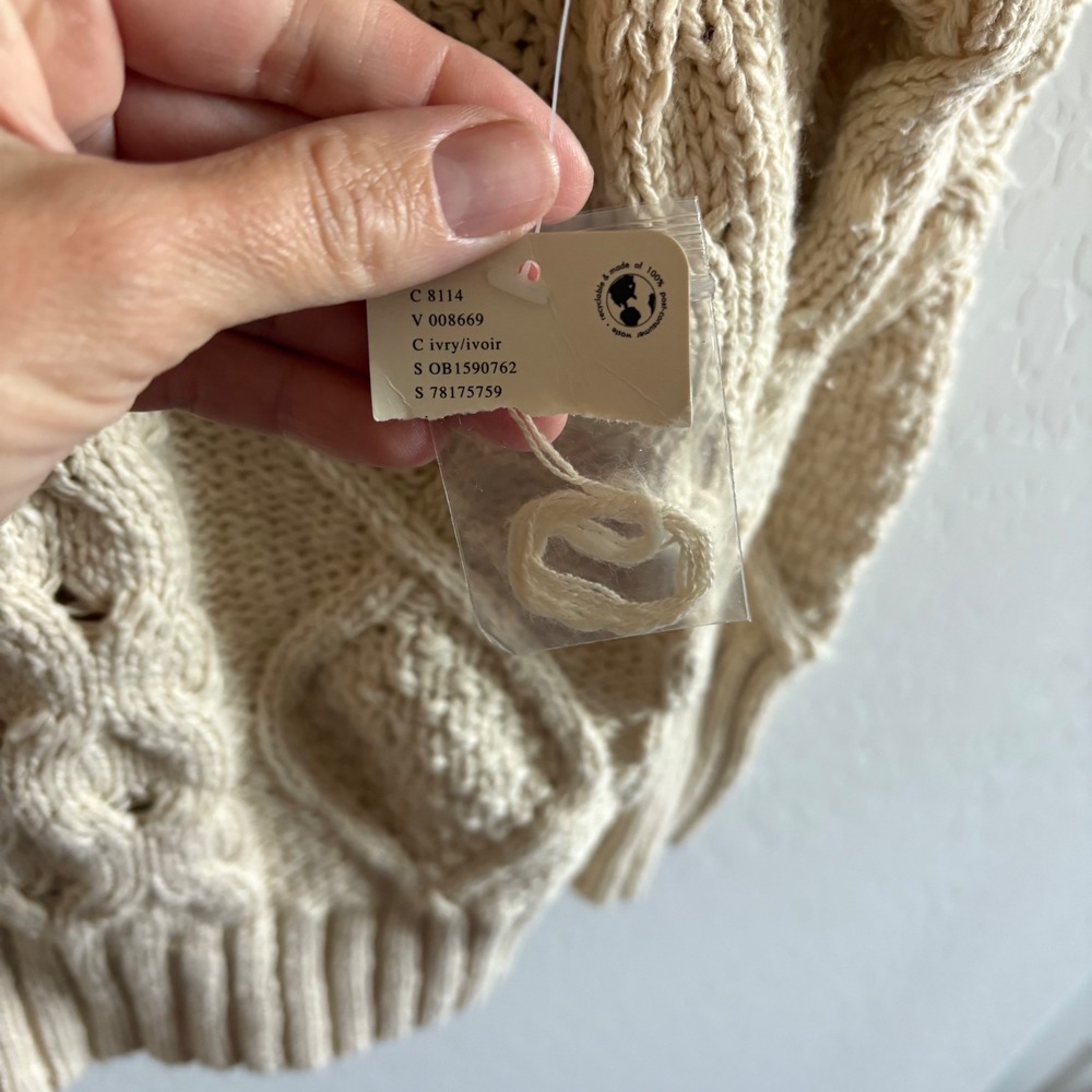 Free People Driftwood Cable Polo Ivory Half Zip Oversized Sweater OB1590762 S - Picture 6 of 10
